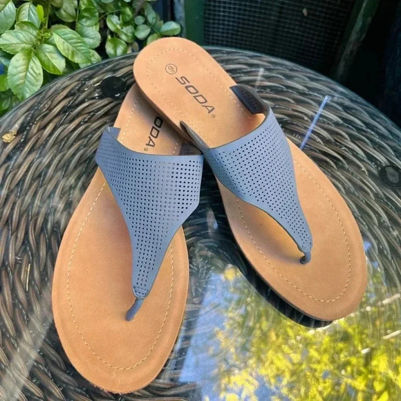 Soda Perforated Faux Leather  Flip Flop Sandals - Picture 4 of 11